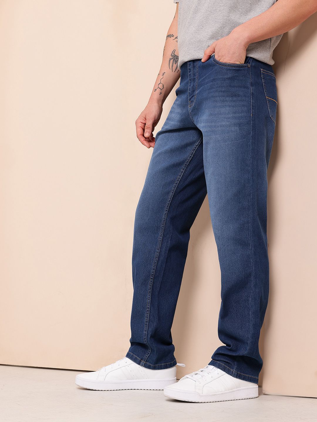 Mast & Harbour Men Straight Fit Mid-Rise Light Fade Stretchable Jeans-picture-26