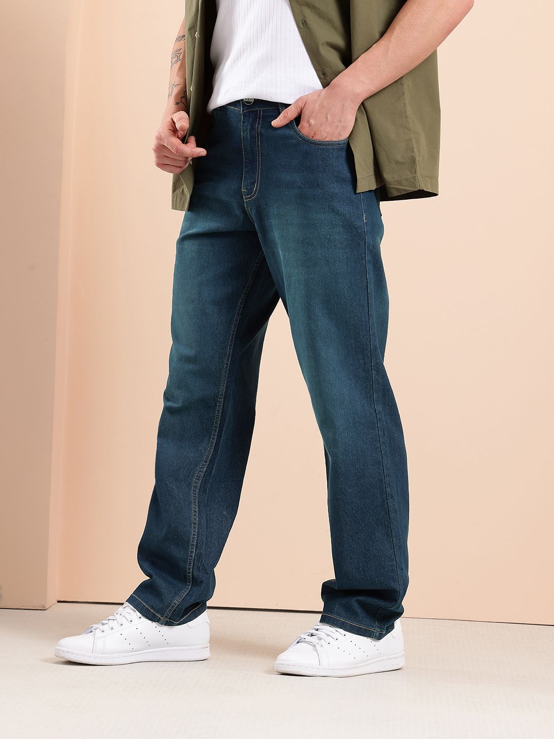 Mast & Harbour Men Straight Fit Mid-Rise Light Fade Stretchable Jeans-picture-22
