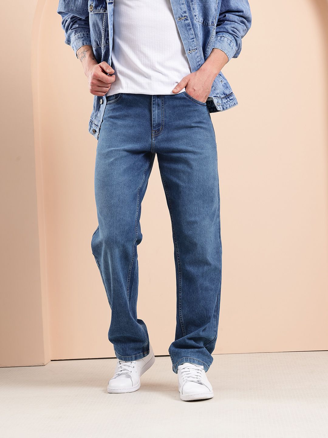 Mast & Harbour Men Straight Fit Mid-Rise Light Fade Stretchable Jeans-picture-19