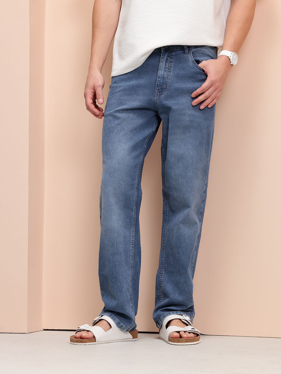 Mast & Harbour Men Straight Fit Mid-Rise Stretchable Jeans-picture-28