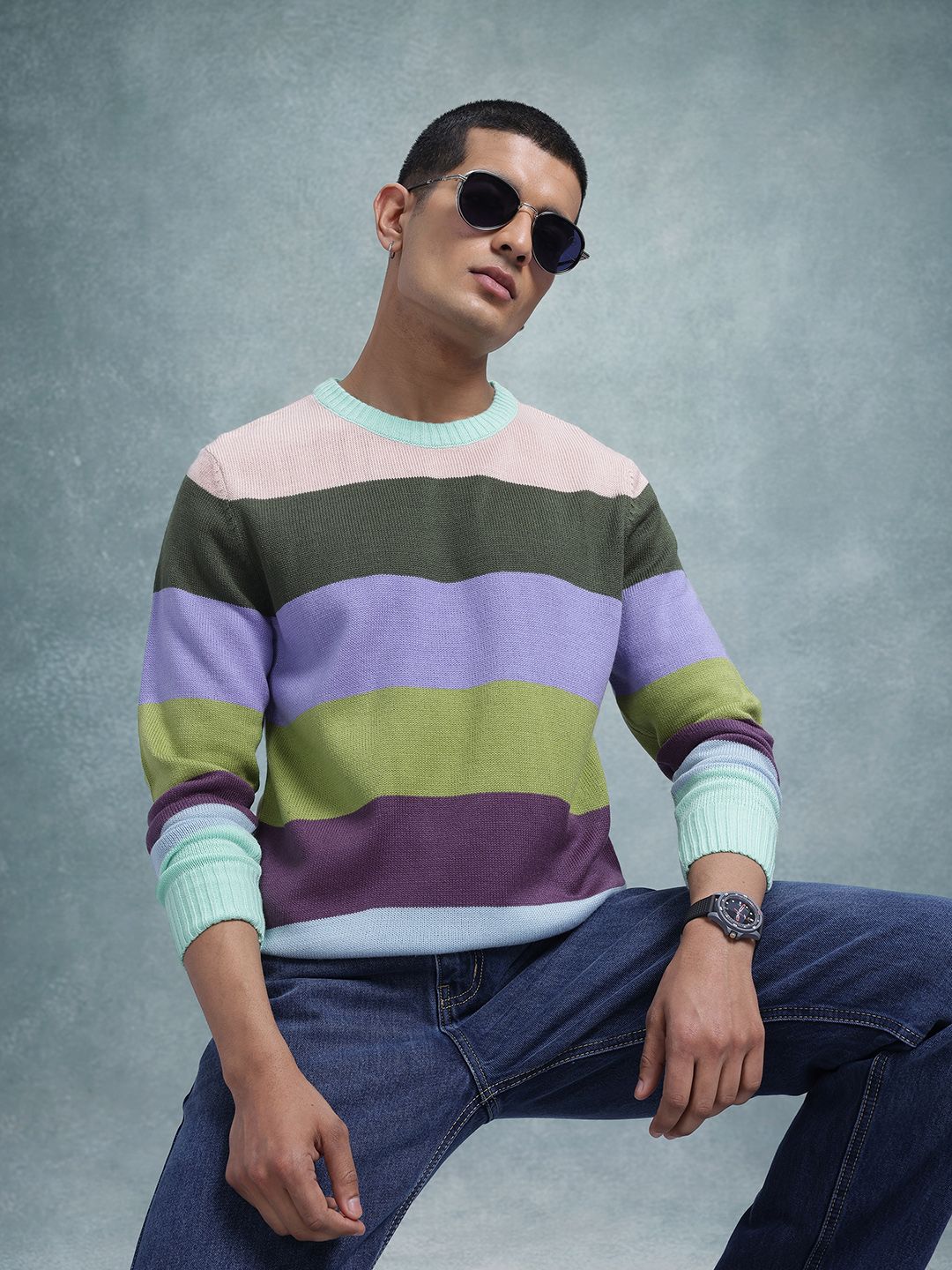 The Roadster Lifestyle Co. Striped Colourblocked Pullover-picture-47