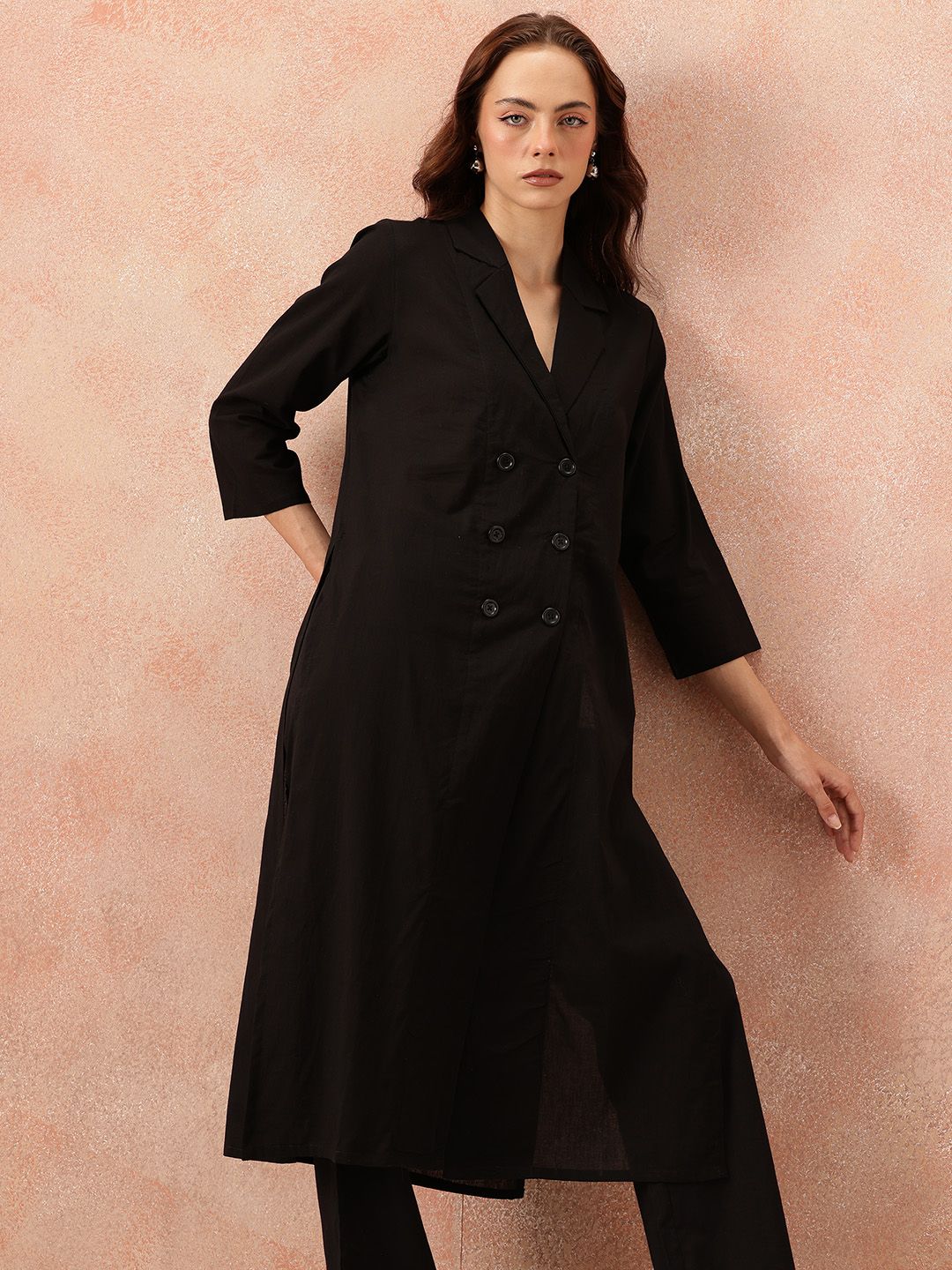 all about you Women High Slit Pure Cotton Kurta with Trousers