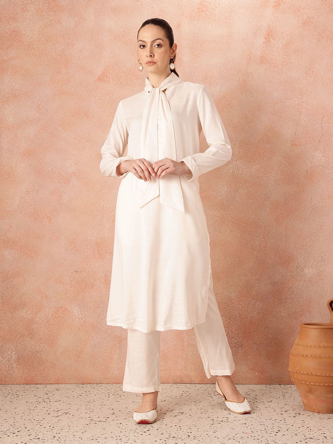 all about you Women Regular Kurta with Trousers With Tie-Up Detail