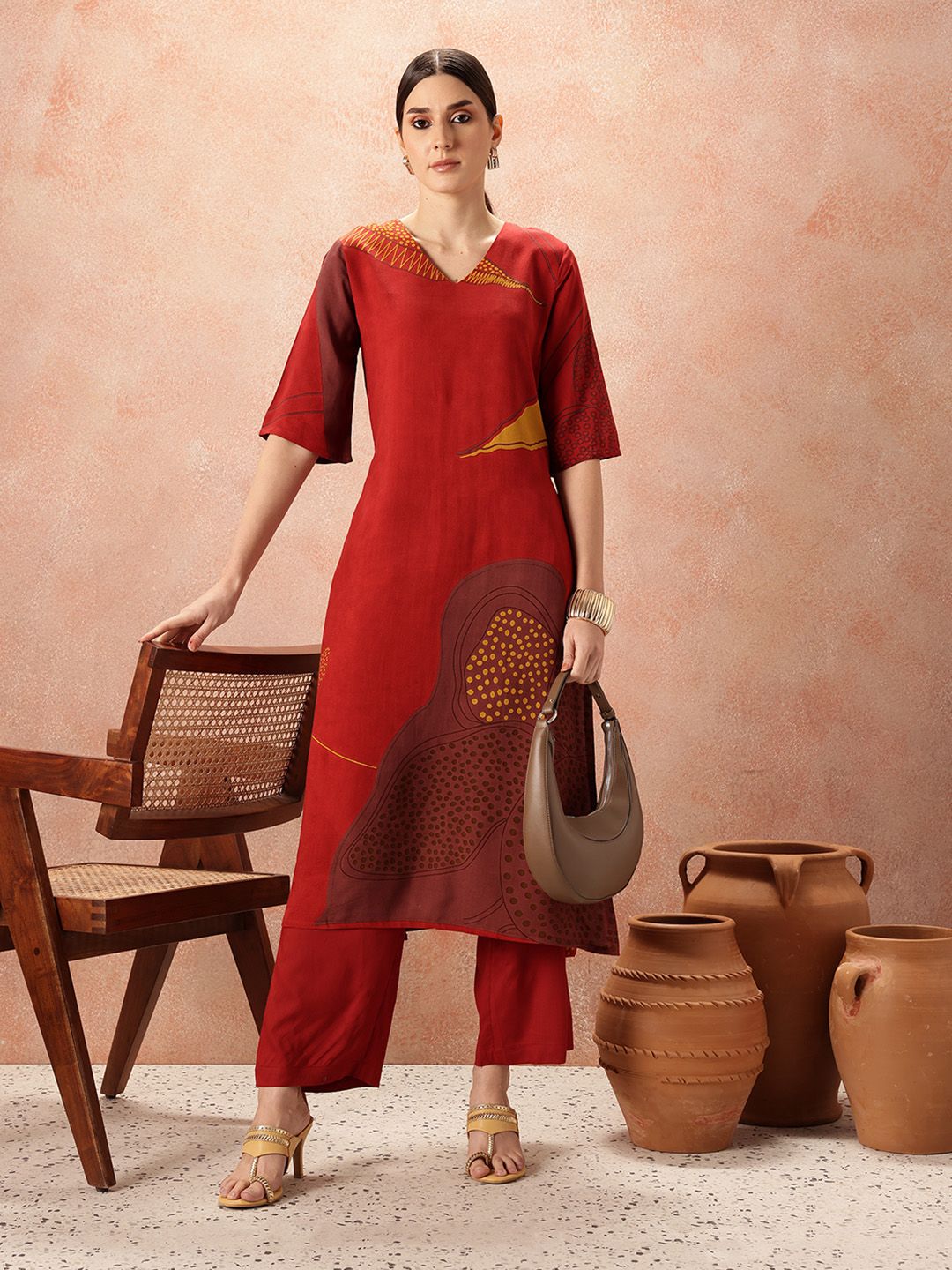 all about you Printed Regular Kurta & Trousers