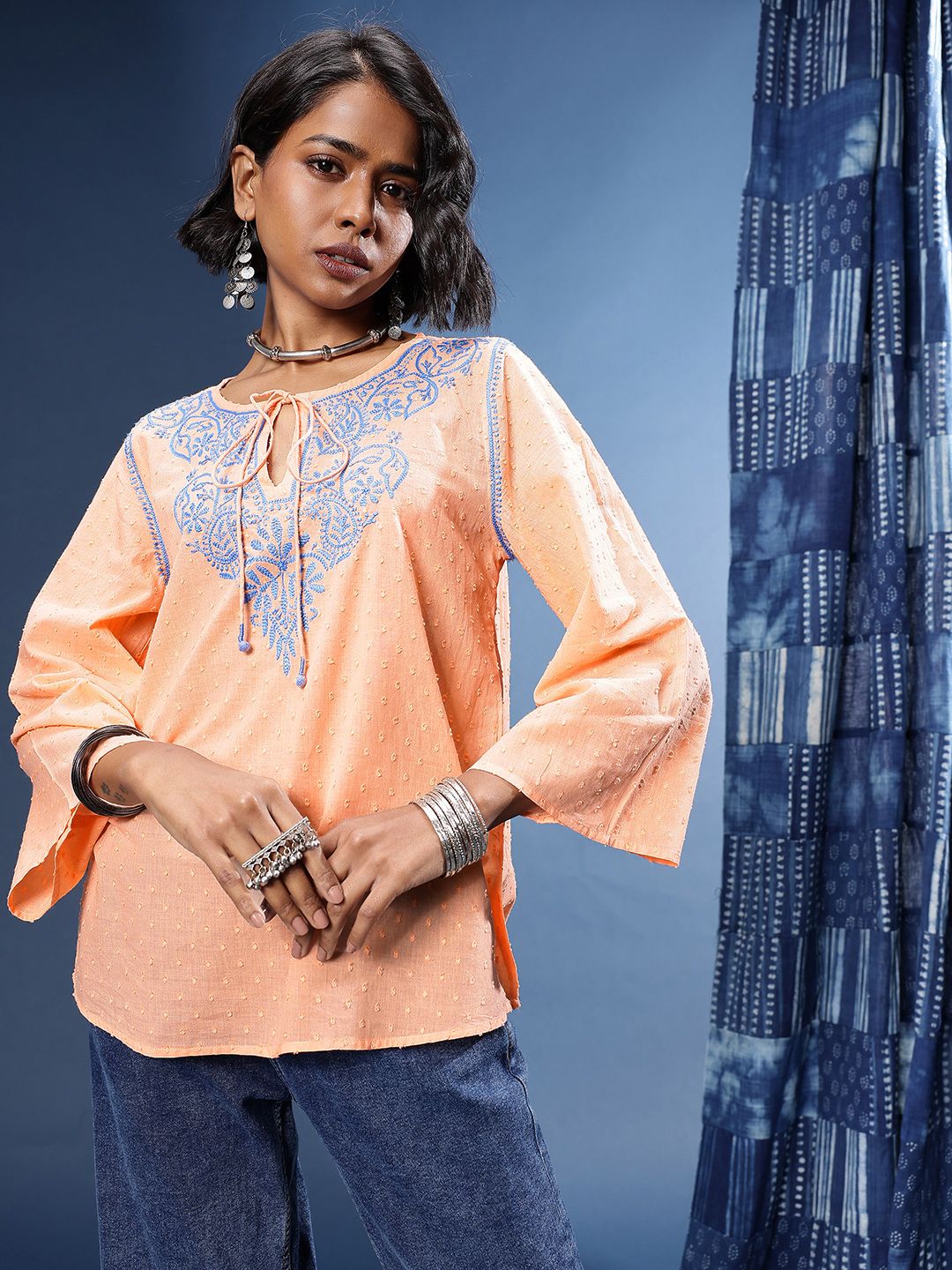 Taavi Chikankari Paisley Embroidered Pure Cotton Dobby Straight Kurti-picture-57