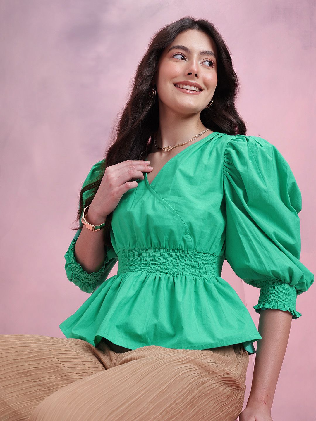 DressBerry Smocked Pure Cotton Peplum Top-picture-31