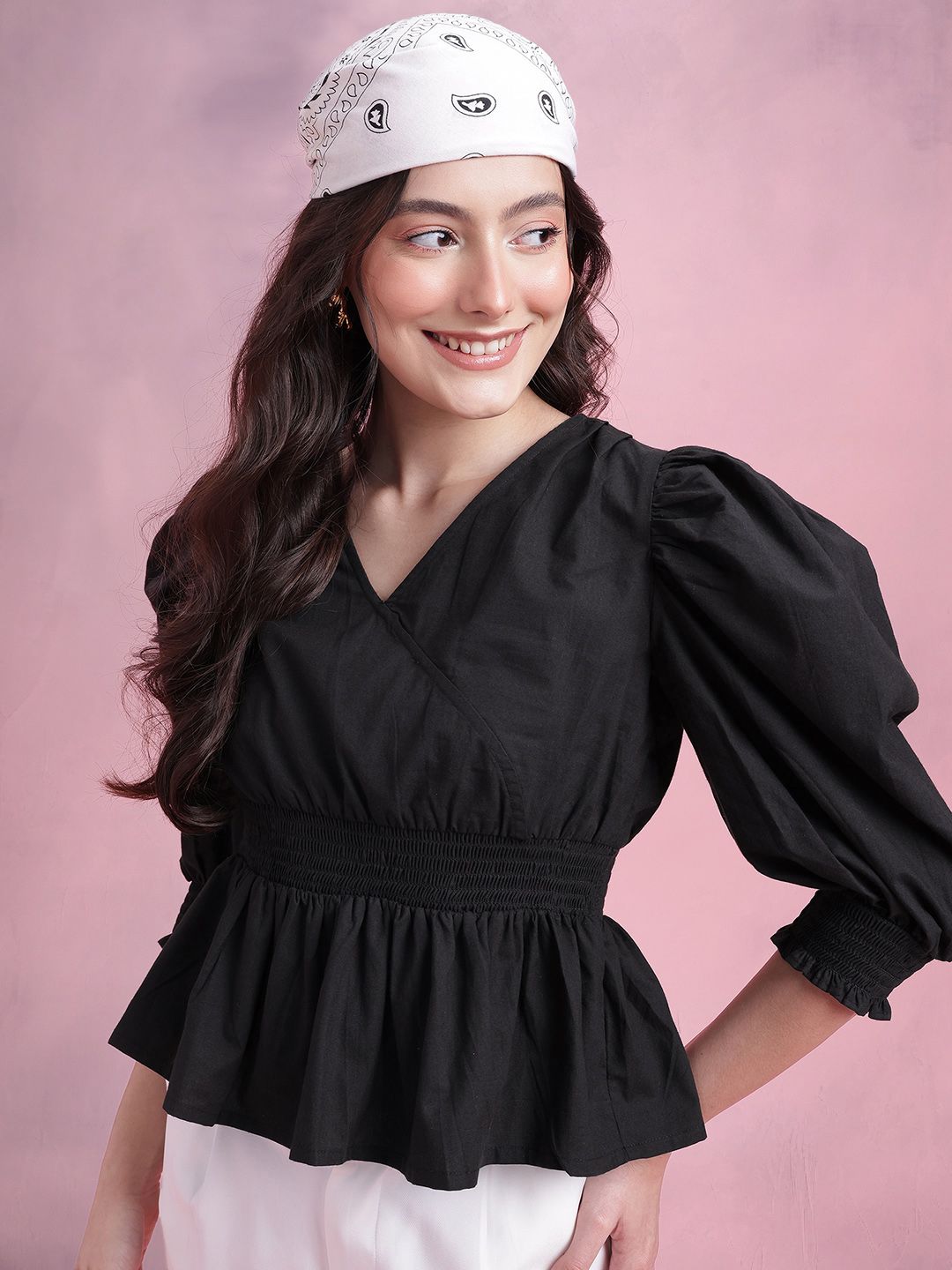 DressBerry Smocked Pure Cotton Peplum Top-picture-36