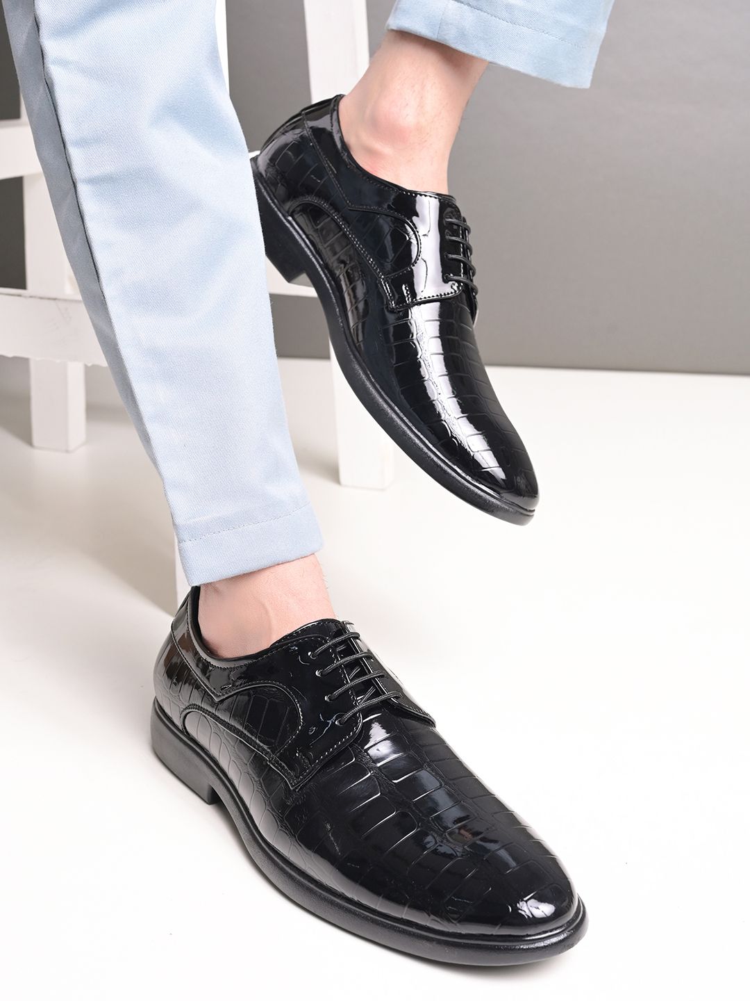 HERE&NOW Men Textured Lace-Up Formal Derby Shoes-picture-45