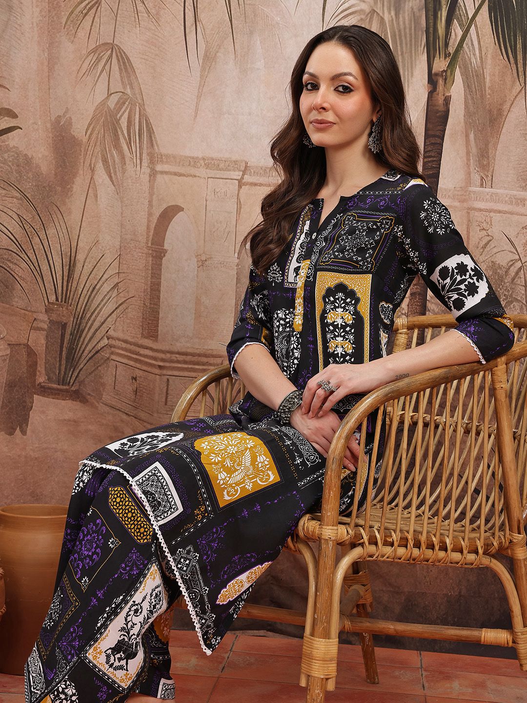 Sangria Ethnic Motifs Printed Regular Kurta With Palazzos-picture-32