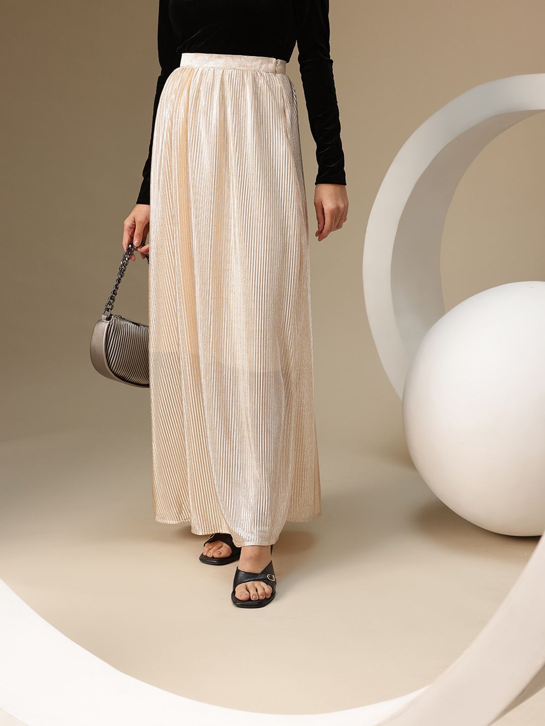 Chemistry Women Striped Pleated Maxi Skirt-image-6