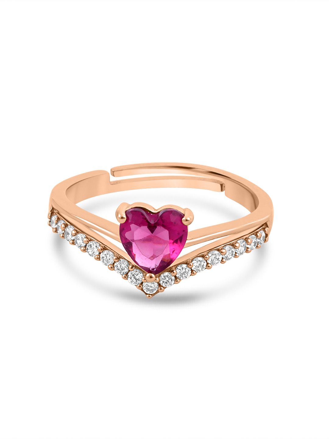 Zavya 925 Sterling Silver Rose Gold Plated Heart Finger Ring-picture-19