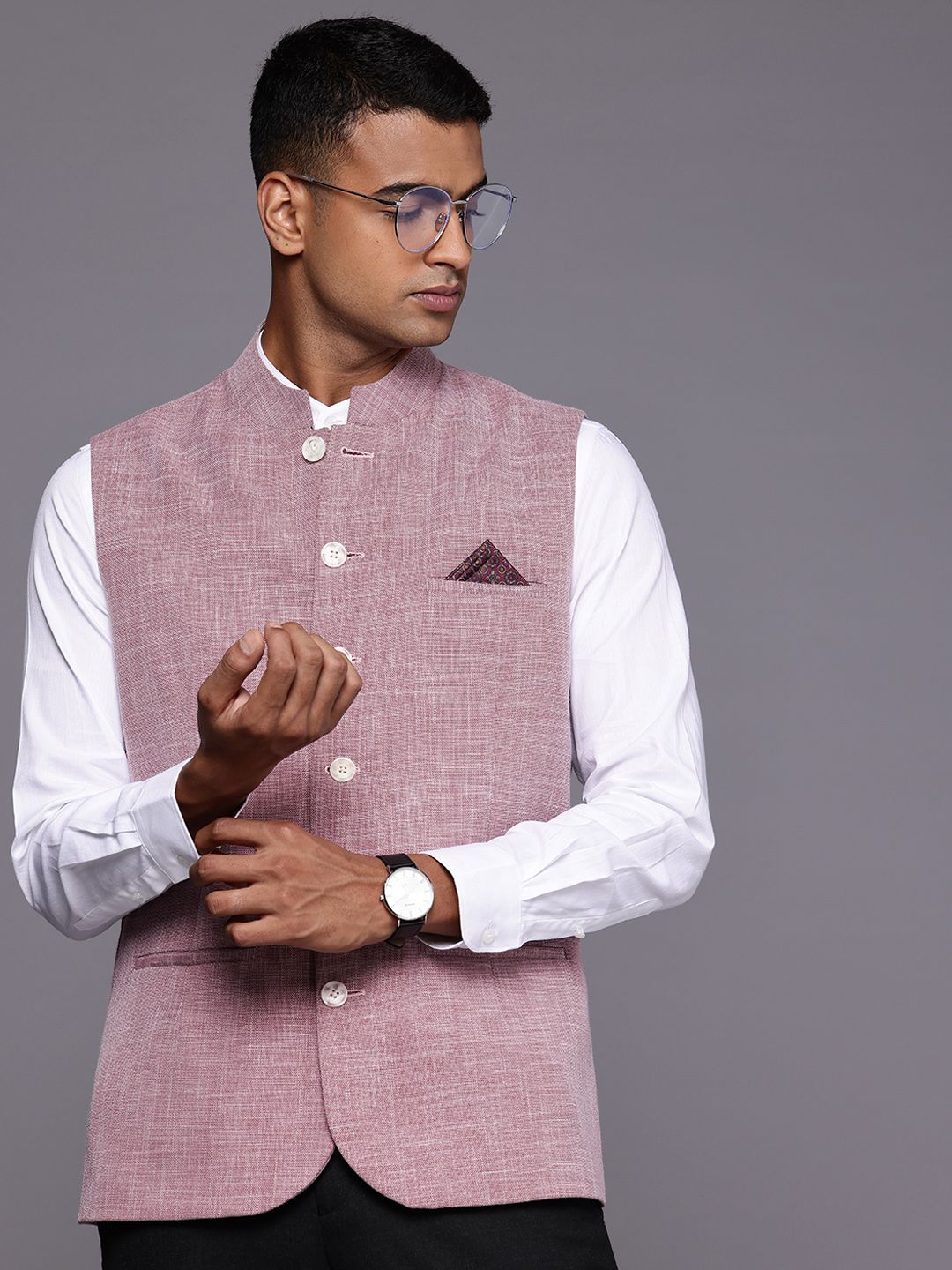 Theme Solid Nehru Jacket with Pocket Square-picture-26