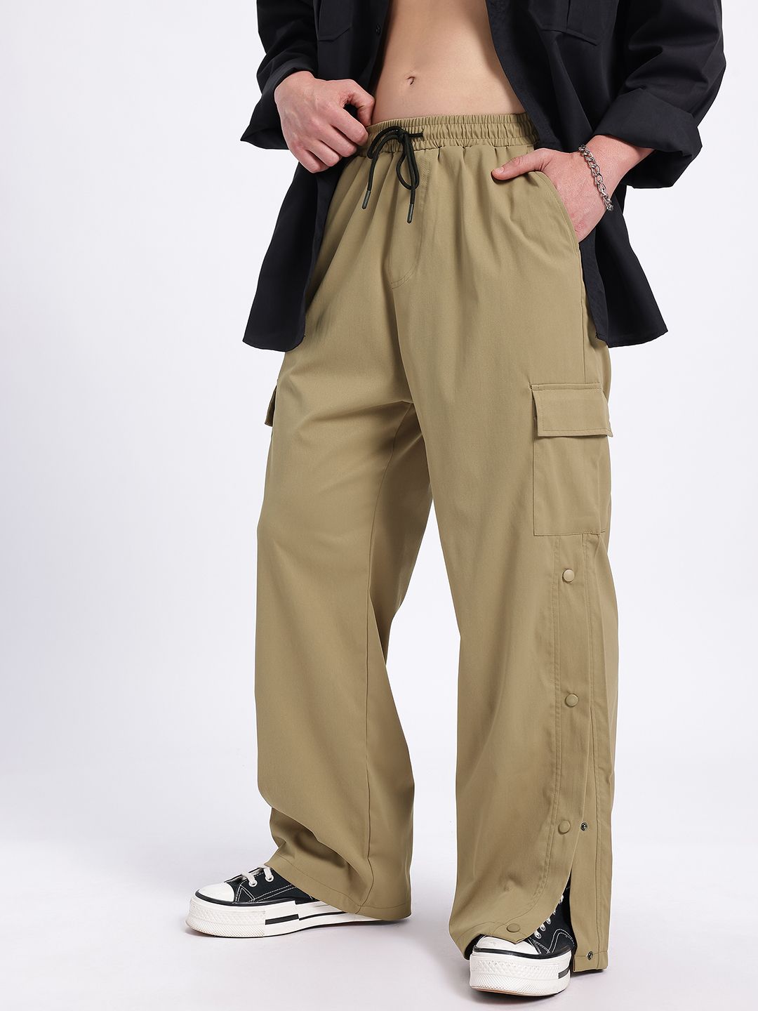 glitchez Men Urban Utility Wide Leg Slit Hem Cargos-image-26