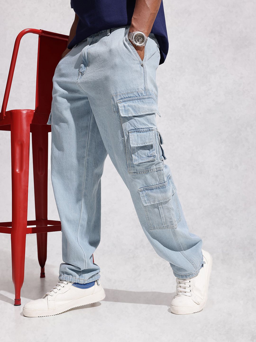 WROGN Men Pure Cotton Loose Fit Cargo Style Jeans-image-19