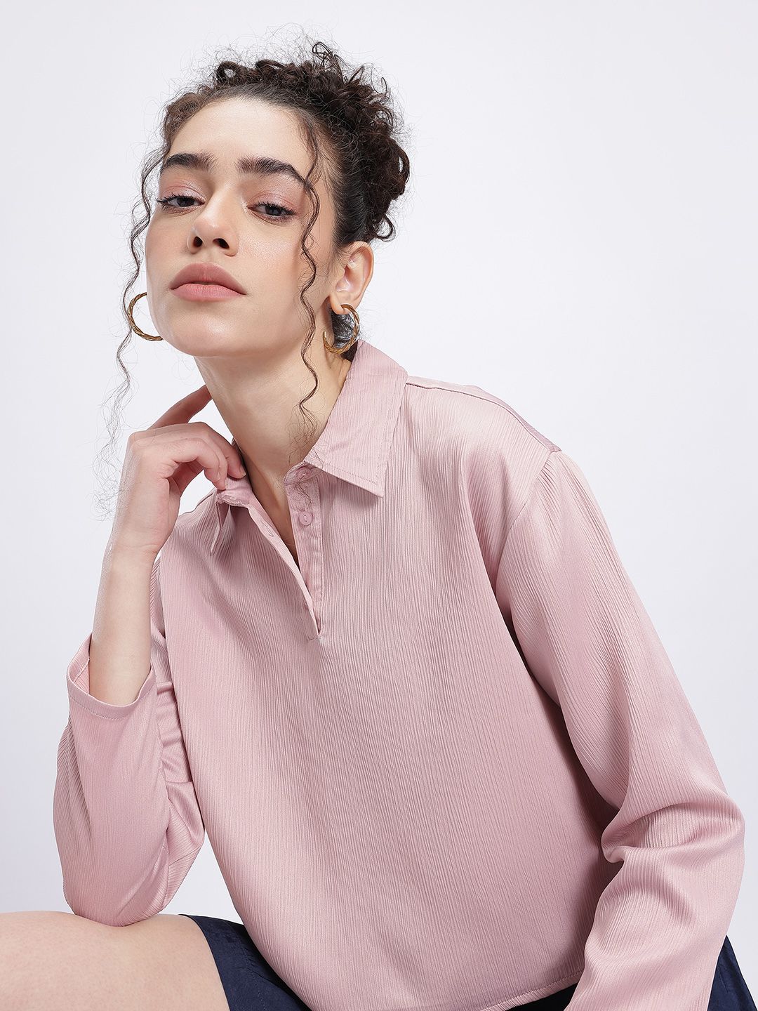 glitchez Crinkled Crop Shirt Style Top-picture-28