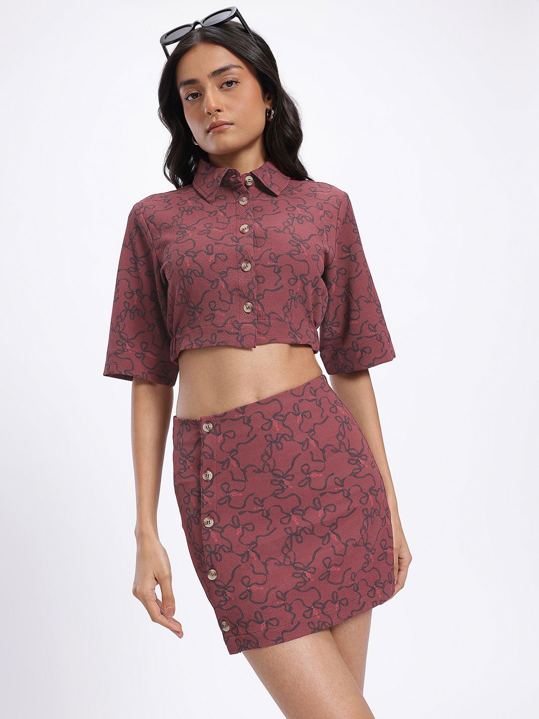 glitchez Geometric Print Crop Blouson Short with Mini Pencil Skirt-picture-19