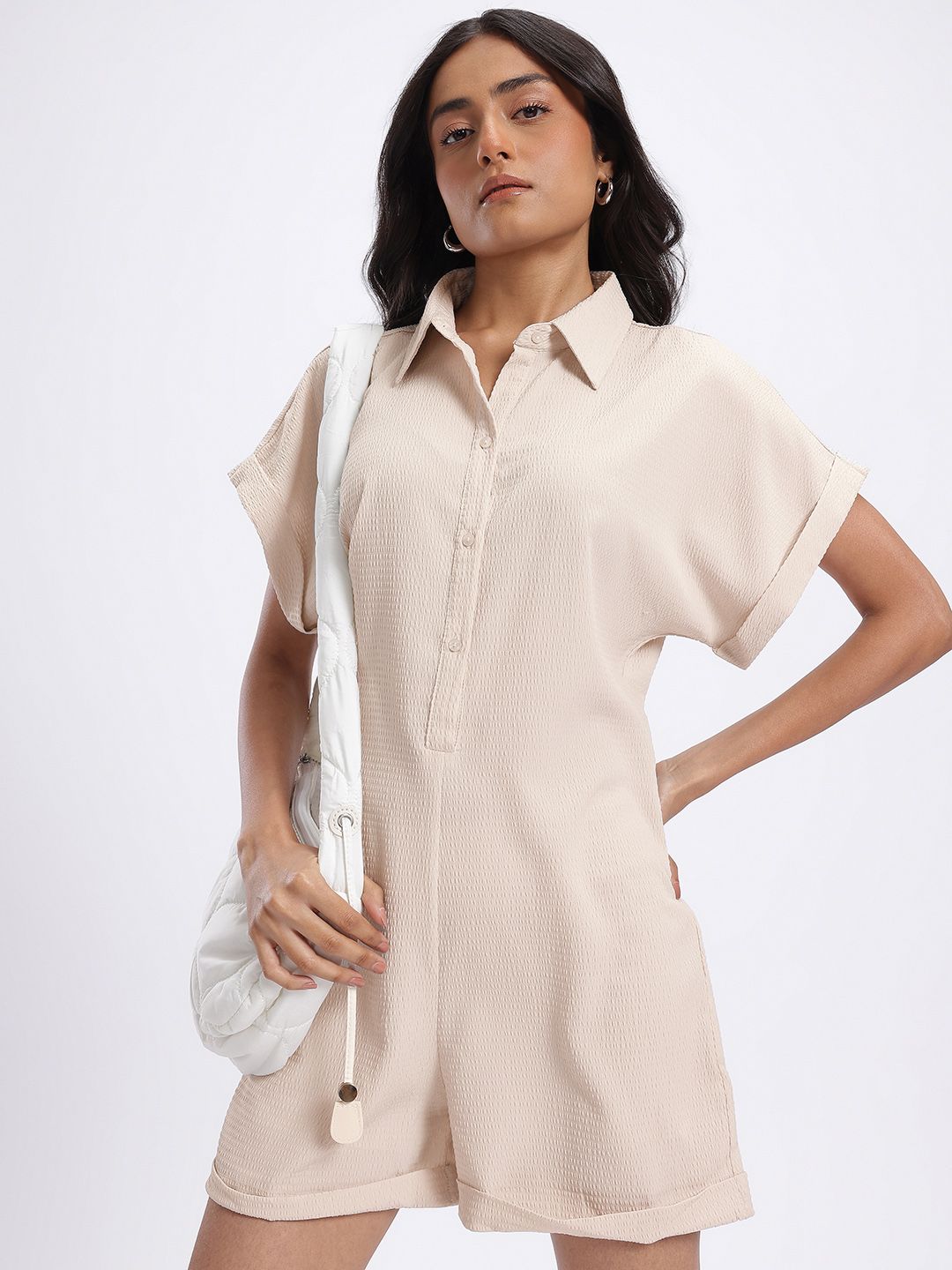 glitchez Seersucker Shirt Style Playsuit-picture-13