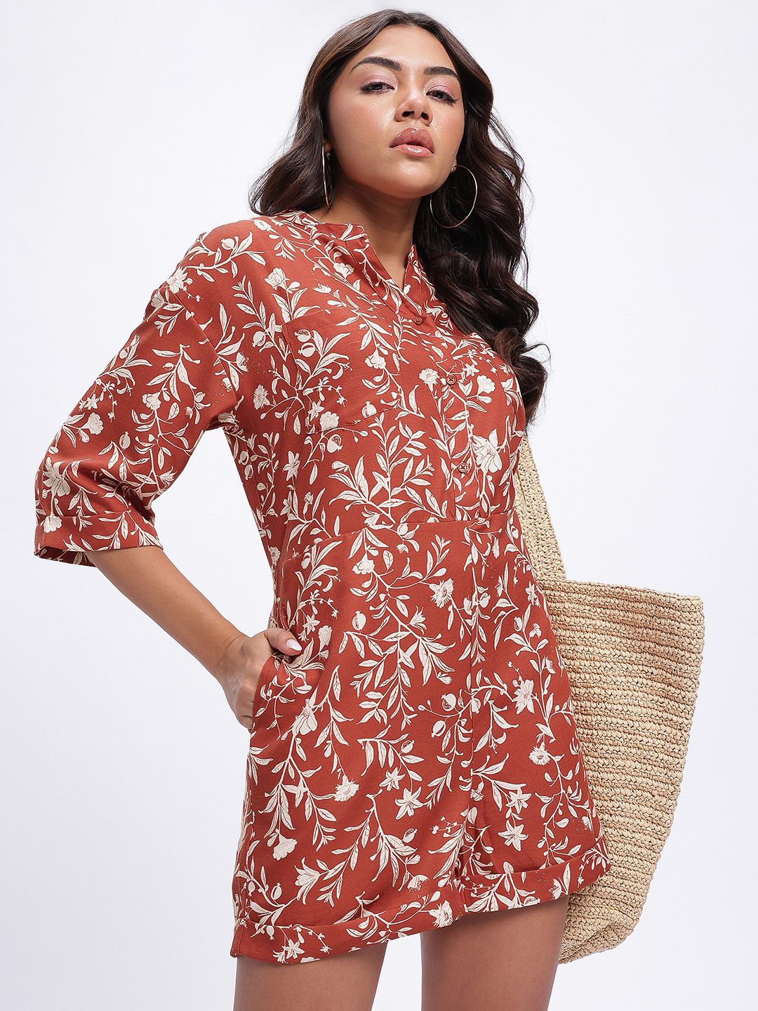 glitchez Mandarin Neck Floral Print Playsuit-picture-11