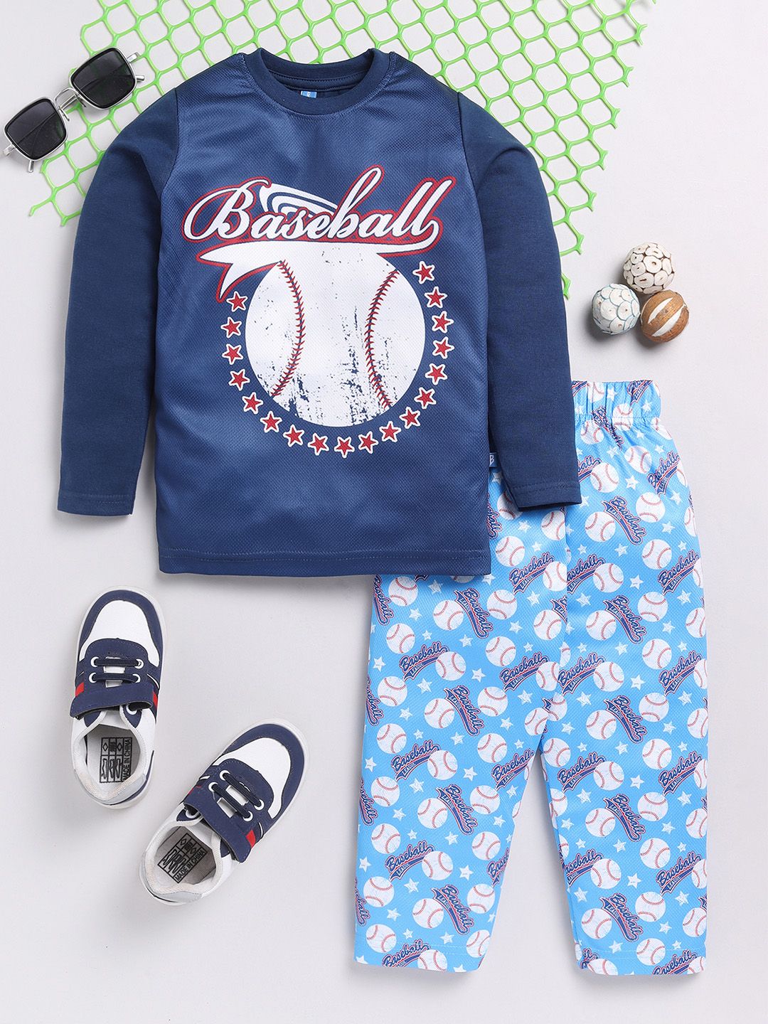 Here&Now X Game Begins Boys Baseball Printed T-shirt with Pyjamas-picture-31