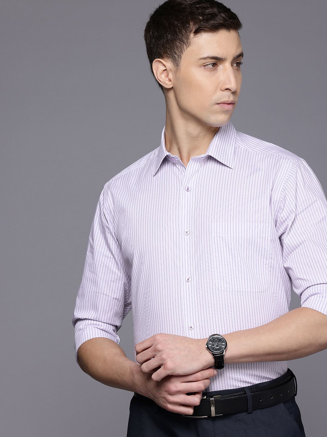 Raymond Slim Fit Striped Pure Cotton Formal Shirt-picture-33