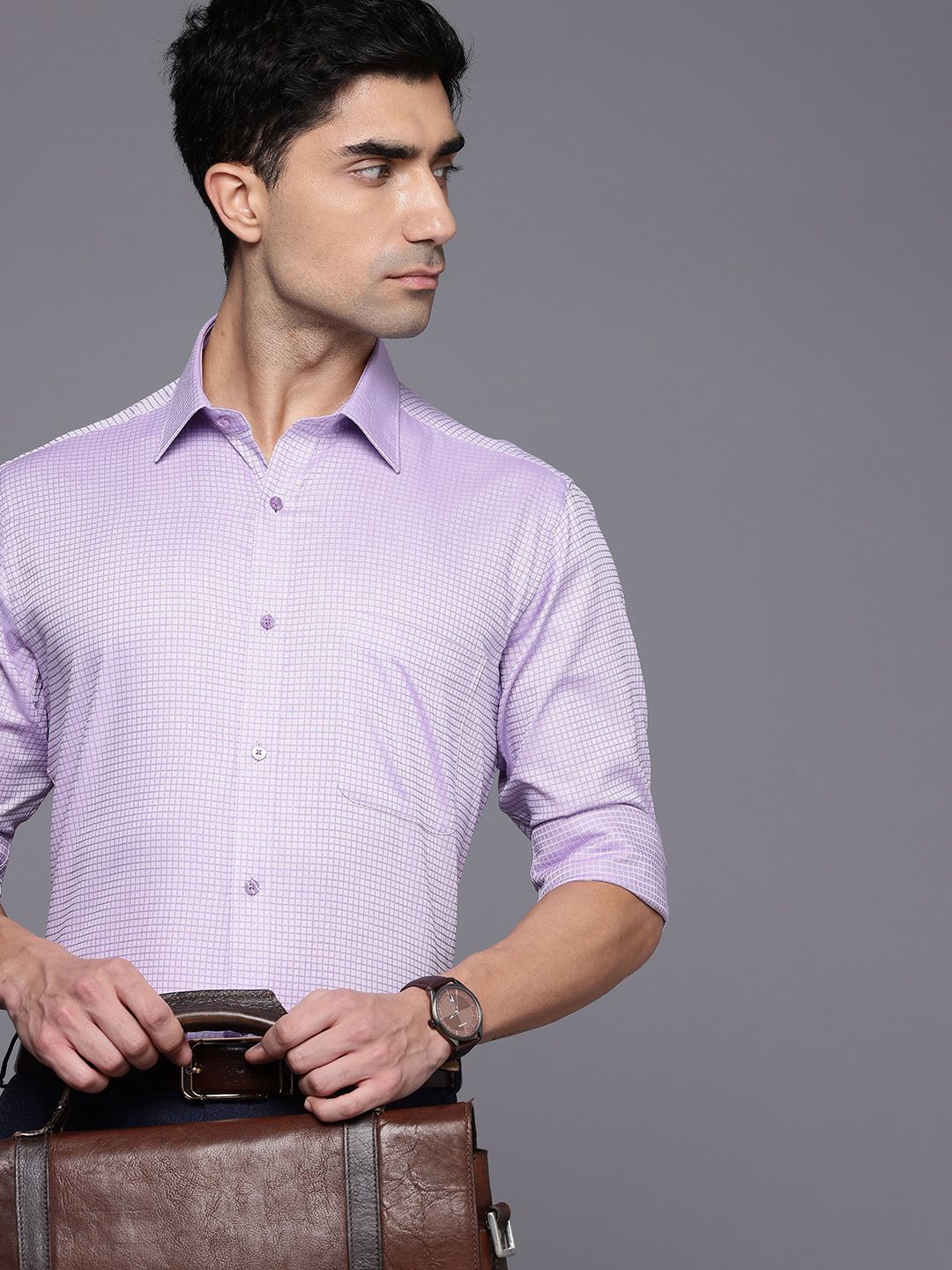 Raymond Slim Fit Micro Checks Pure Cotton Formal Shirt-picture-41