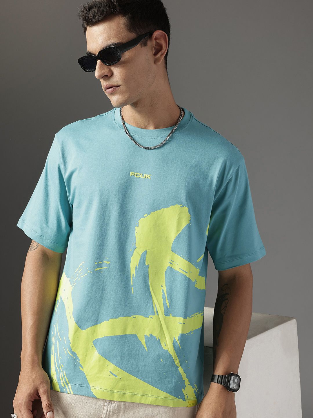 FCUK Typography Printed Drop-Shoulder Sleeves Pure Cotton T-shirt-picture-38