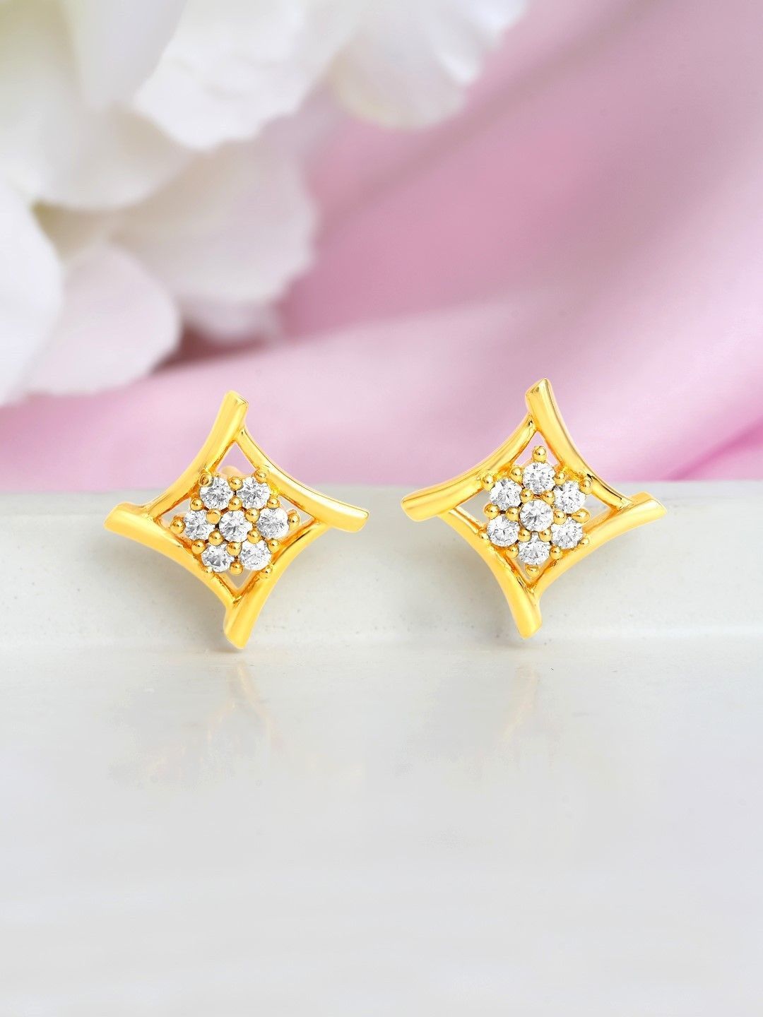 Zavya 925 Sterling Silver Gold-Plated Cubic Zirconia Studded Contemporary Studs-picture-35