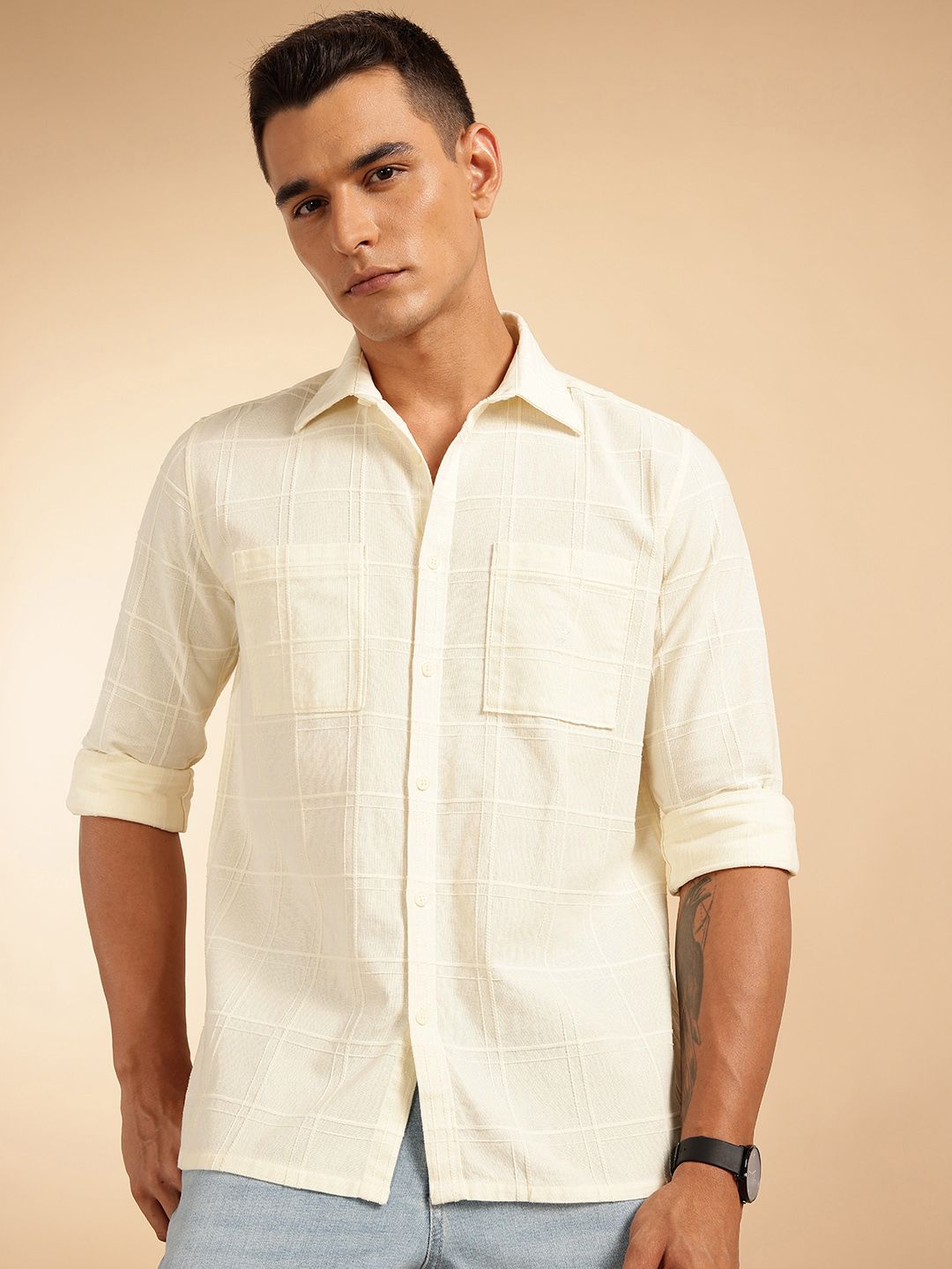 French Connection Pure Cotton Checked Textured Slim Fit Casual Shirt-picture-35