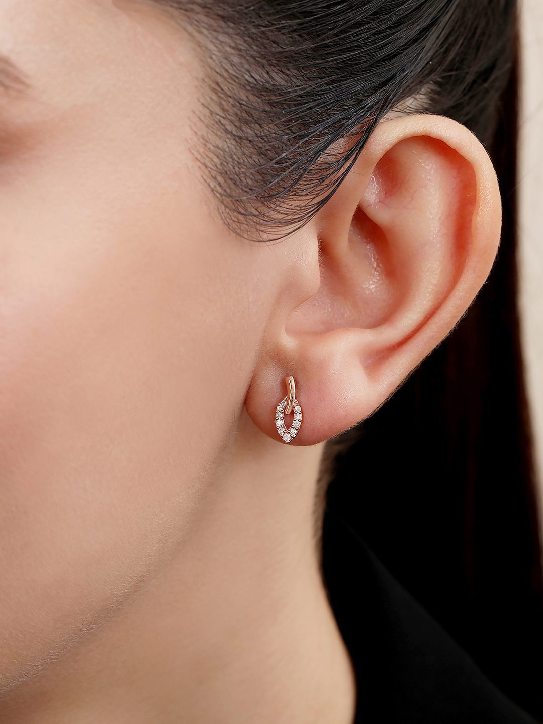 Zavya 925 Sterling Silver Rose Gold-Plated Cubic Zirconia-Studded Contemporary Studs-picture-35