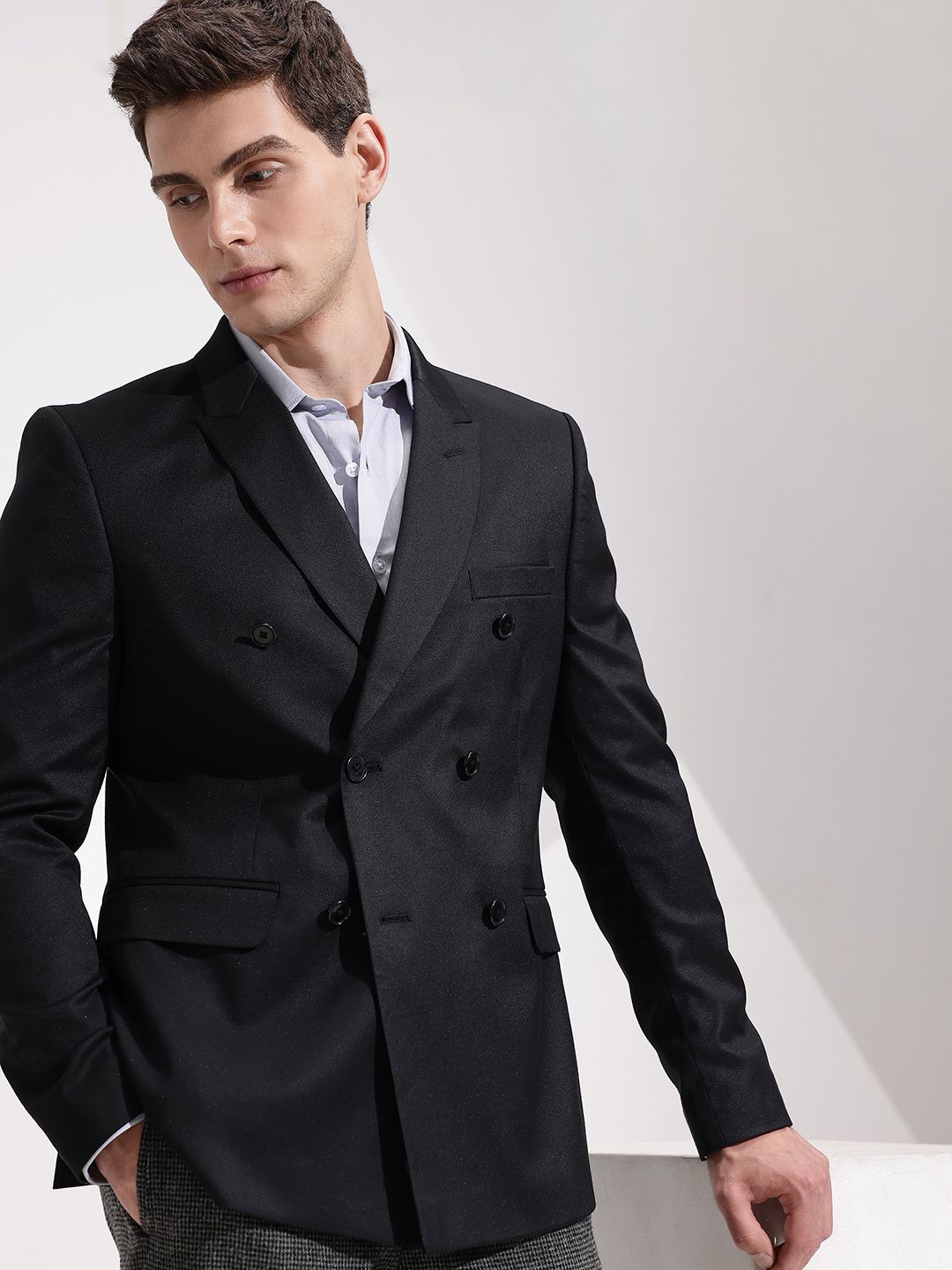 INVICTUS Self-Design Double-Breasted Slim Fit Smart Casual Blazer-picture-49