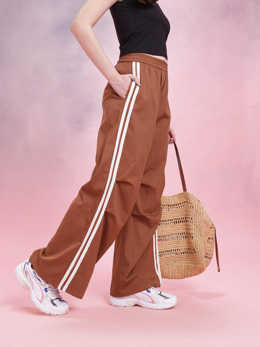 DressBerry Women Side-Striped Mocha Mousse Casual Trousers-picture-34