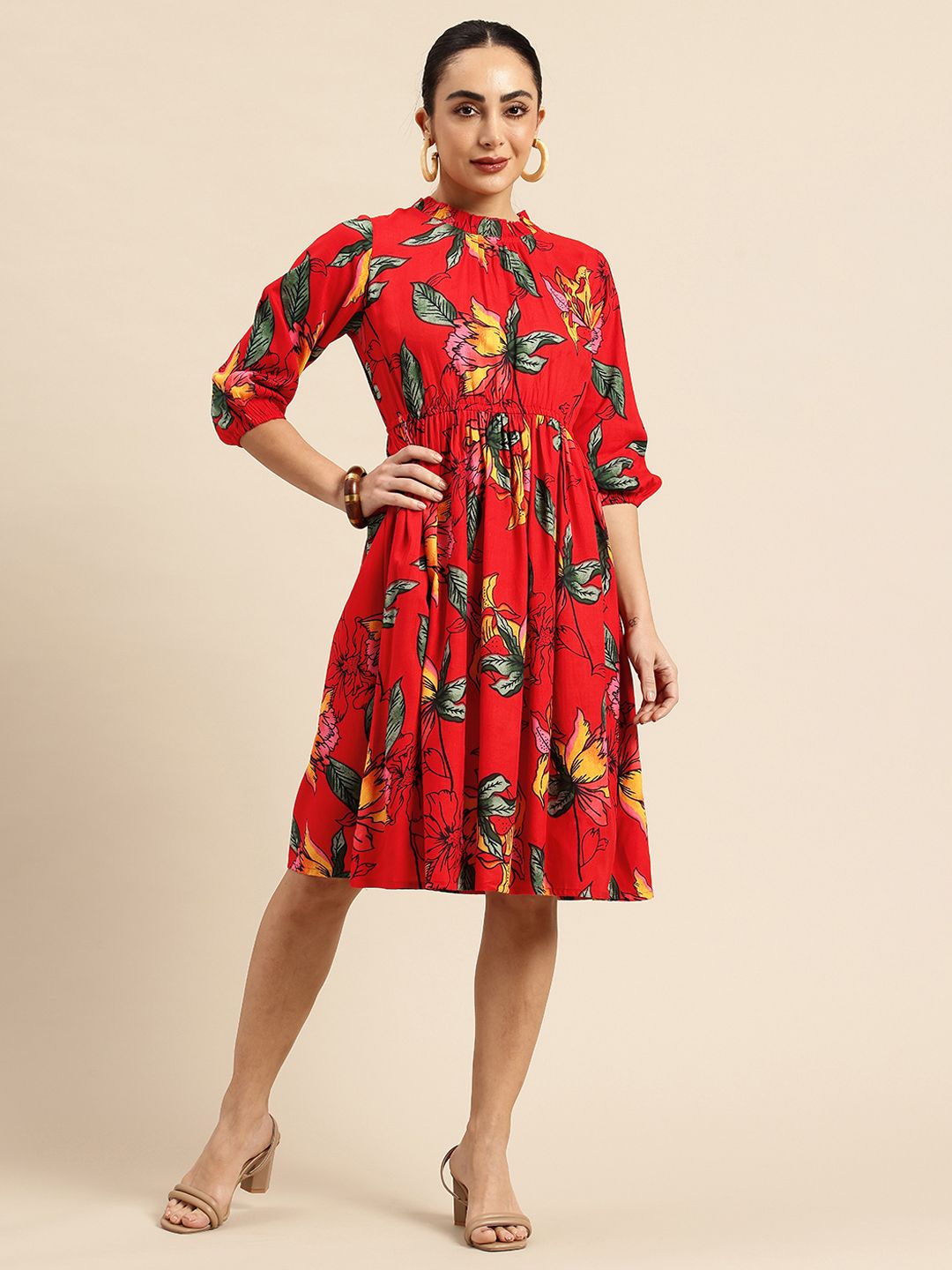 A&K Floral Print Puff Sleeve Fit & Flare Dress-picture-25