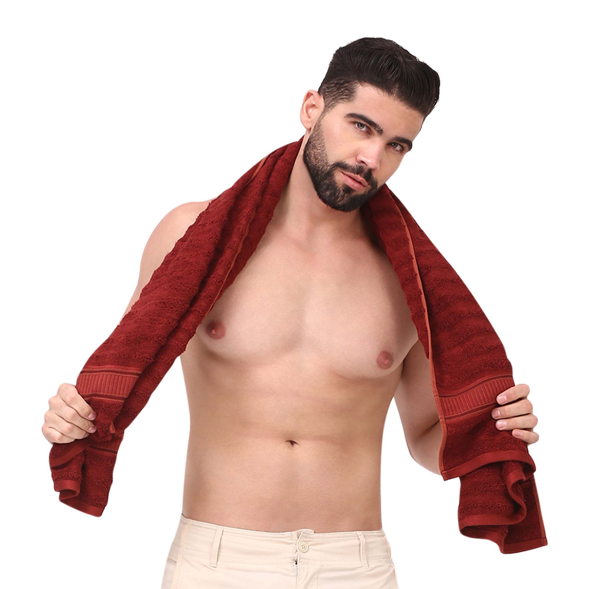 Dollar Maroon Striped Bamboo 600 GSM Bath Towel-picture-40