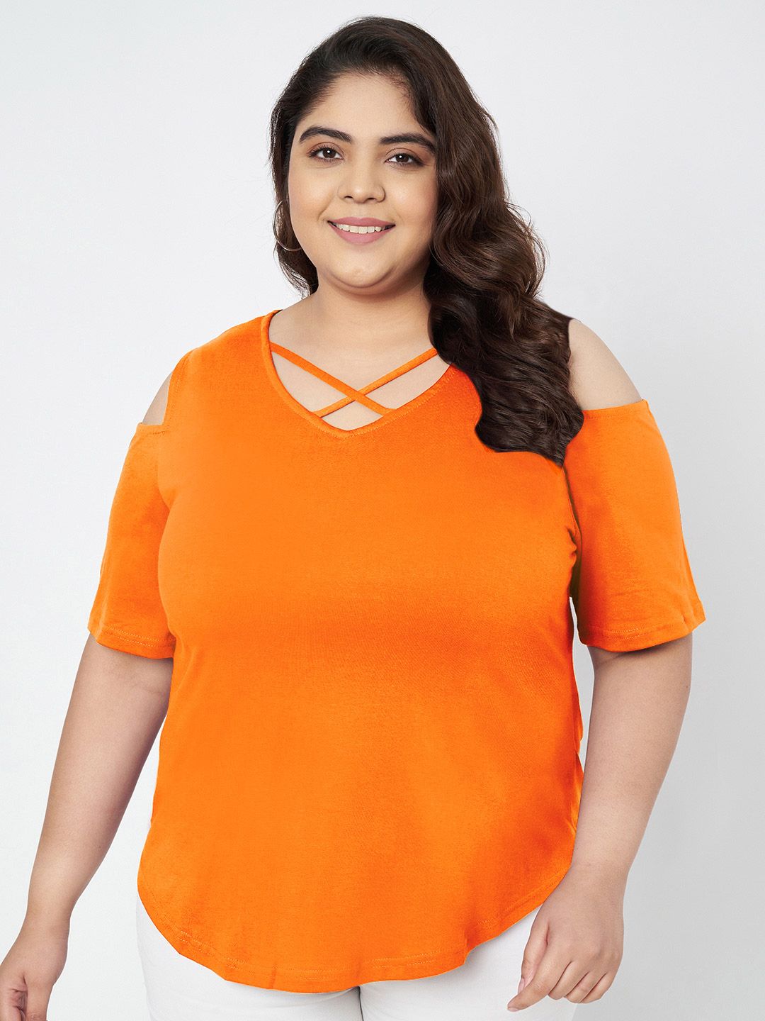 BRINNS Plus Size Cut Out Detail Solid Cotton Top-picture-36