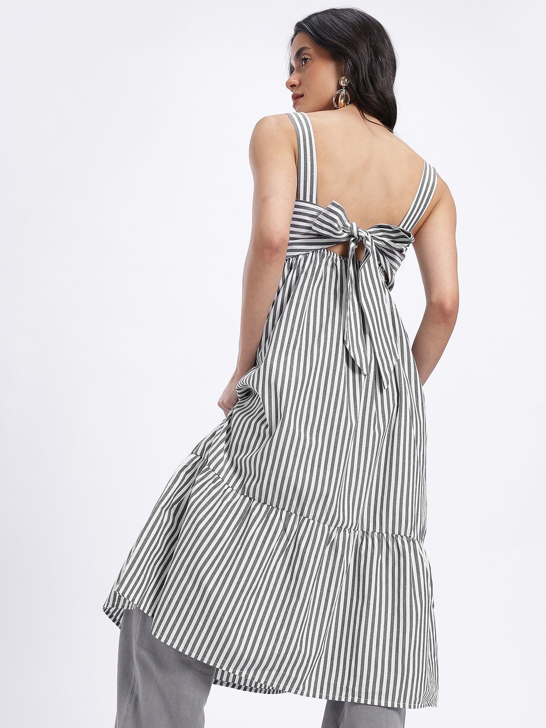 glitchez Shoulder Straps Striped Tie-Up Detail Empire Dress-picture-28