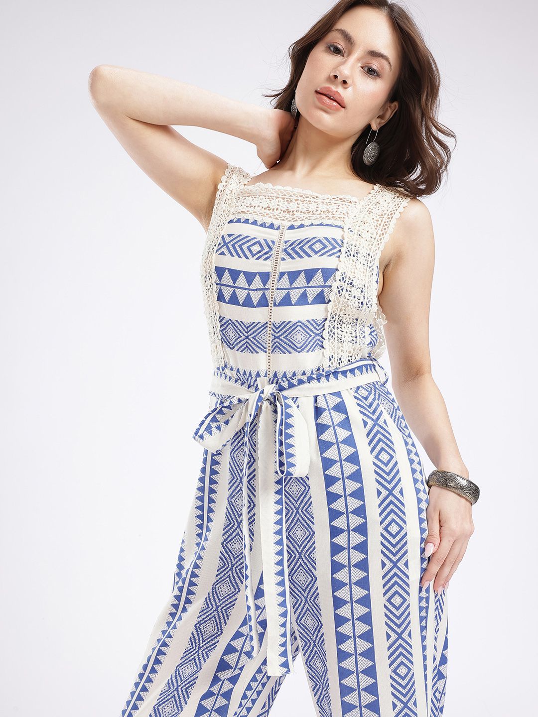 glitchez Geometric Printed Lace Detail Basic Jumpsuit With Waist Tie-Up-picture-21