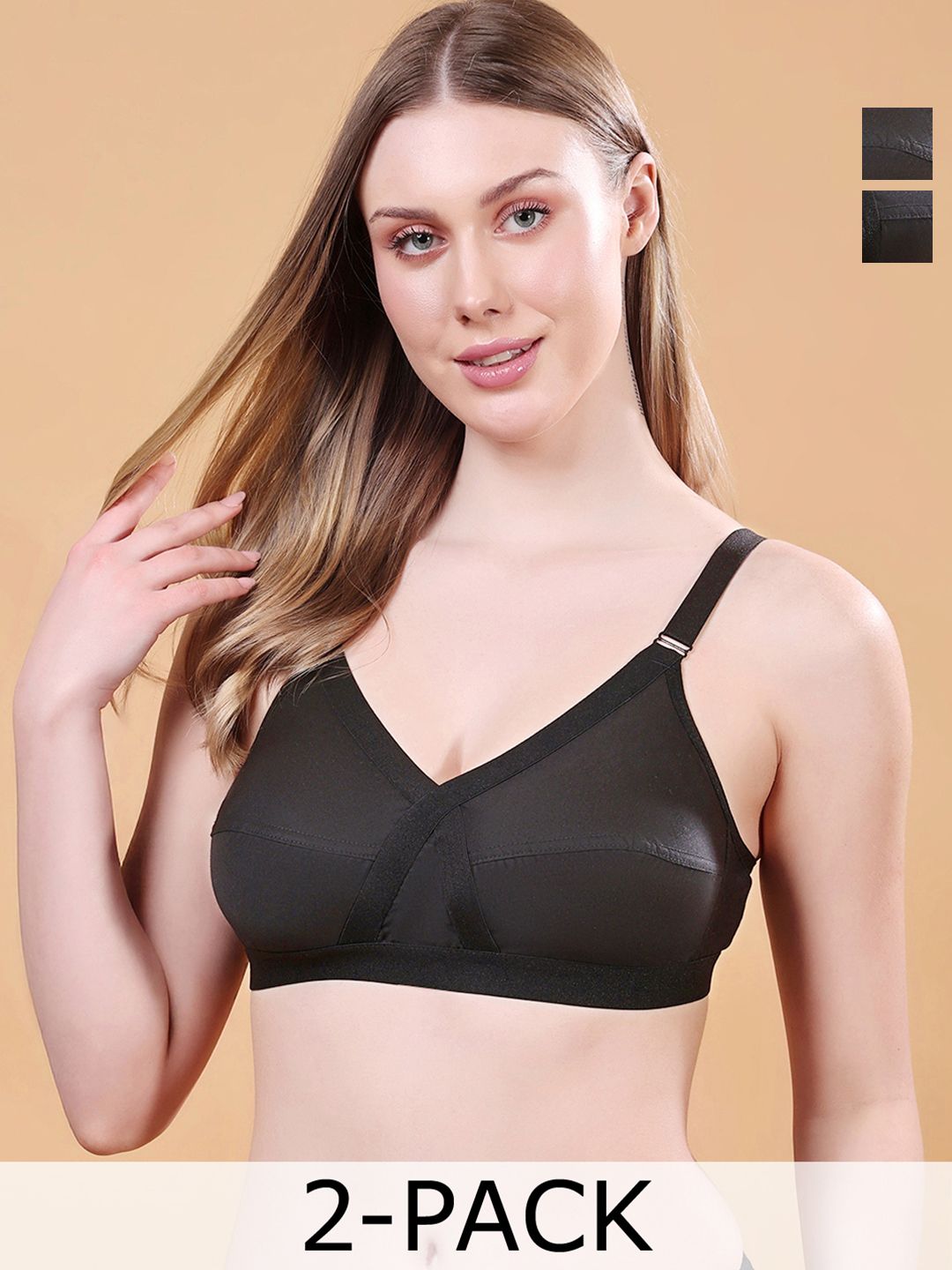 Floret Pack of 2 Solid Full Coverage Wirefree and Non-Padded Cotton Everyday Bra