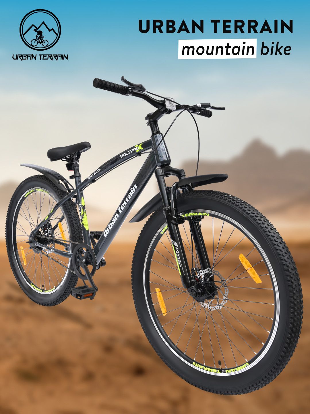 URBAN TERRAIN Bolt Pro Cycles 27.5T Steel Frame Mountain Bike with Dual Disc Brake, Grey