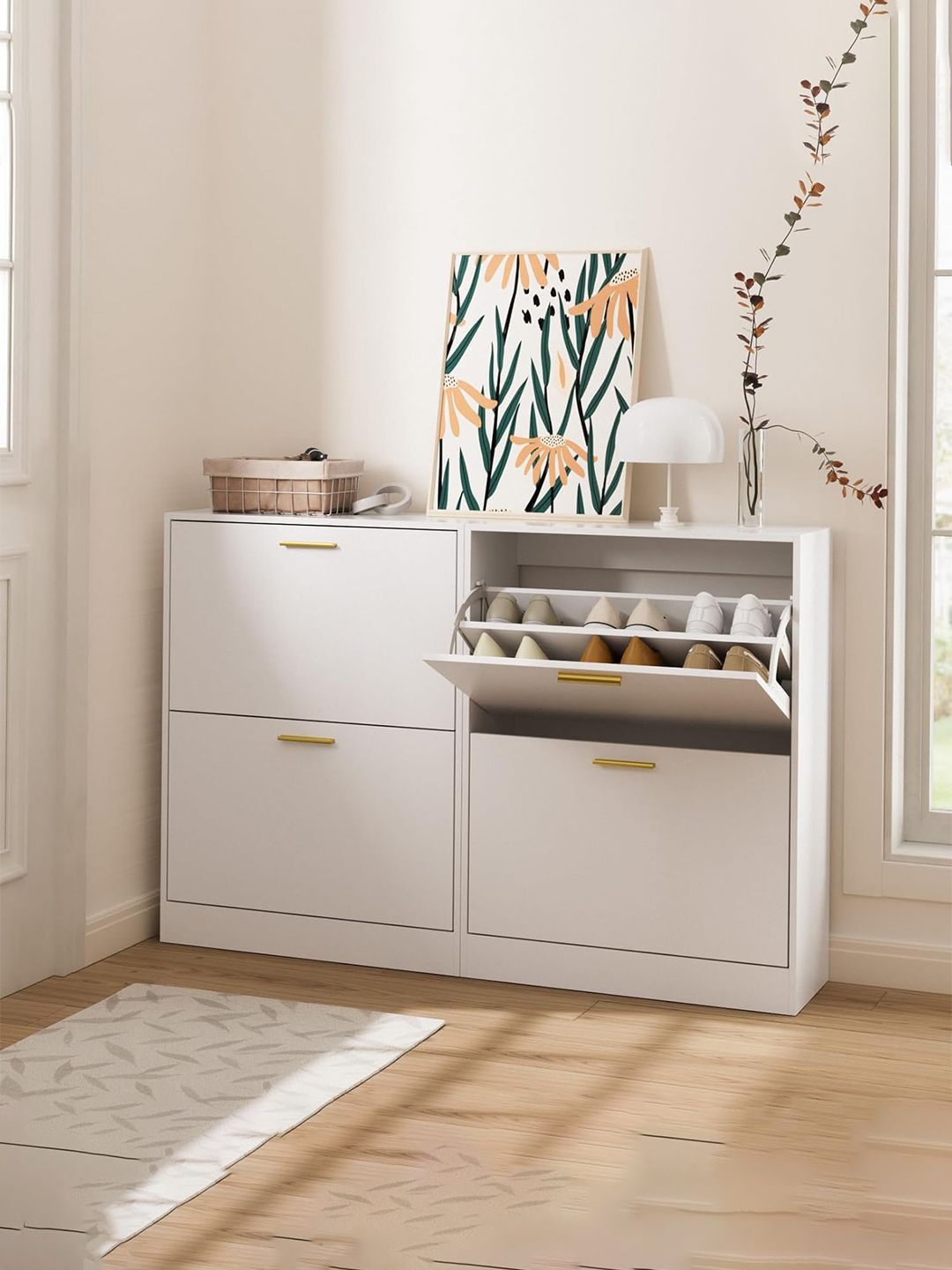 THE ARTMENT Quadra White & Gold Toned Shoe Organizer Cabinet-picture-21