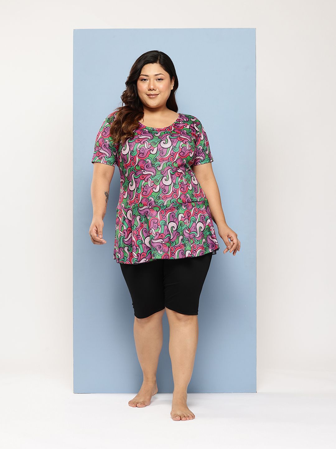 Aarika Plus Size Abstract Printed Swimming Dress-picture-13