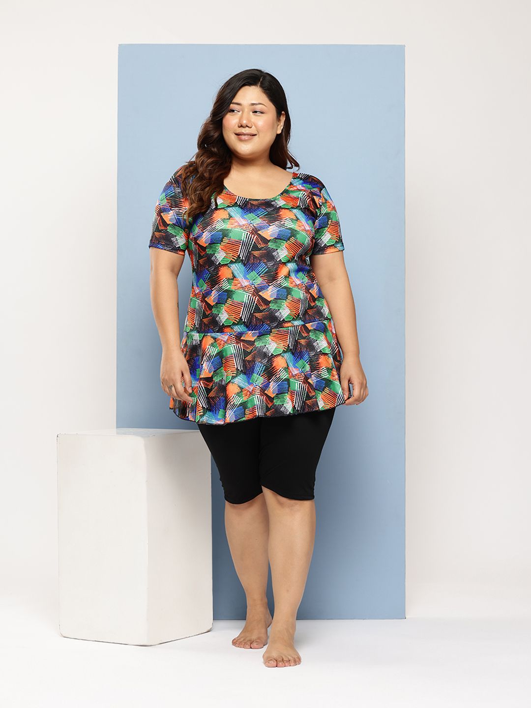 Aarika Plus Size Abstract Printed Swimming Dress-picture-29
