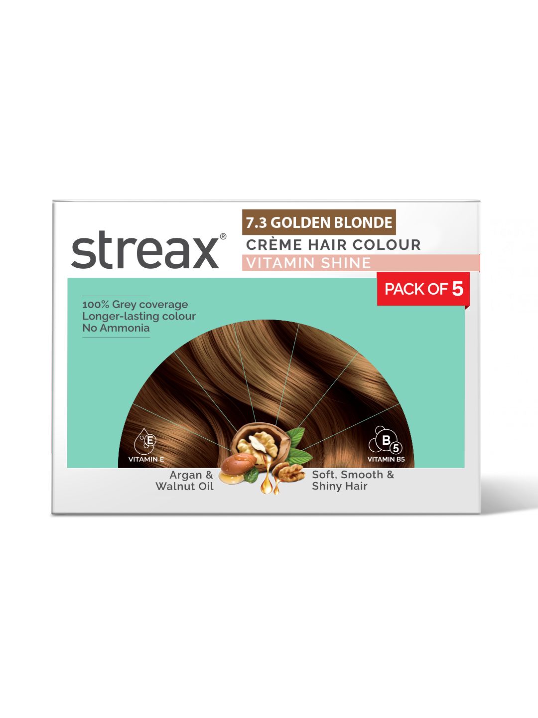 Streax Vitamin Shine Long Lasting Ammonia-Free Creme Hair Colour 225ml - Golden Blonde 7.3-image-0