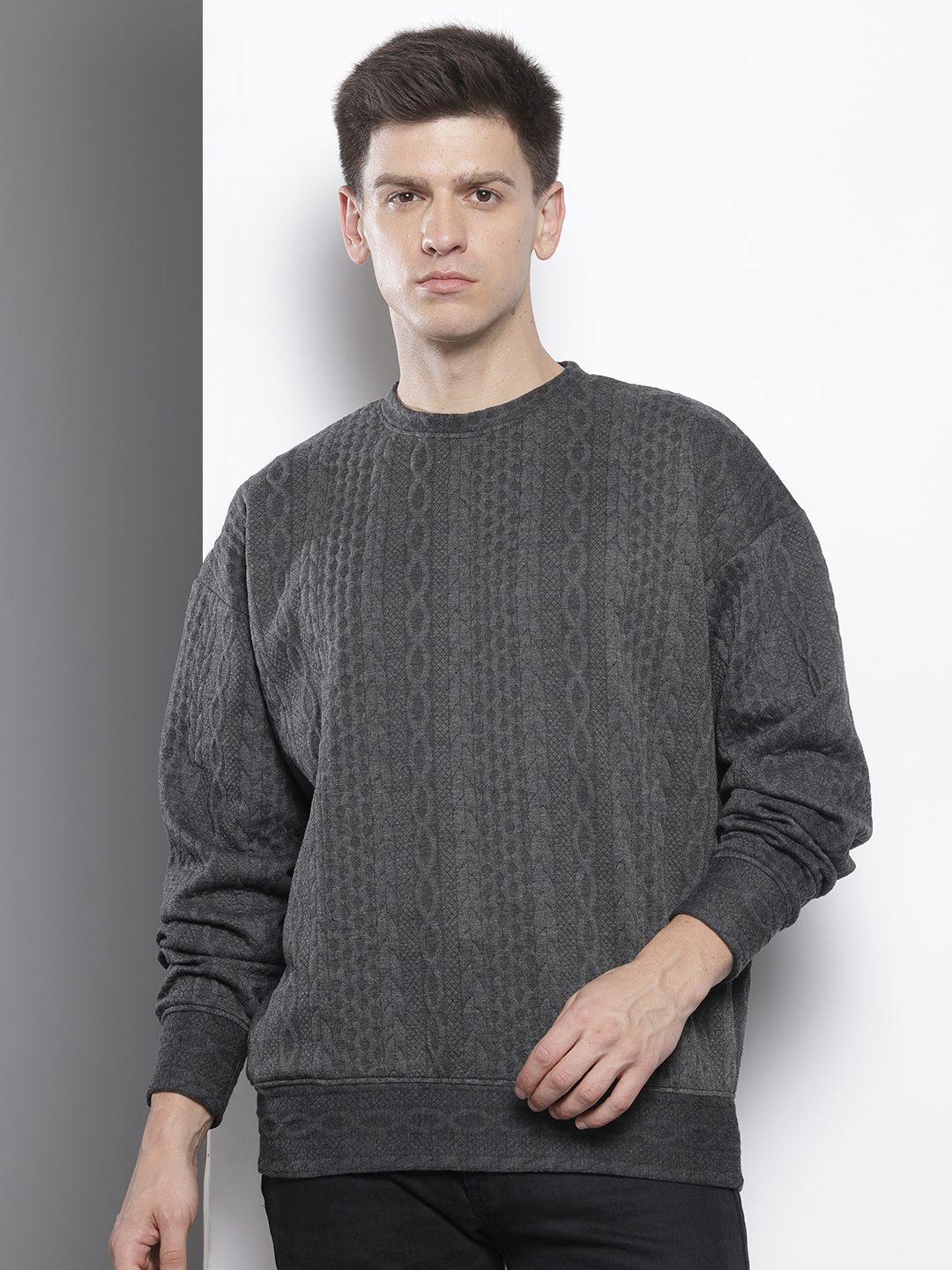 The Indian Garage Co Oversized Self Design Textured Sweatshirt-picture-32