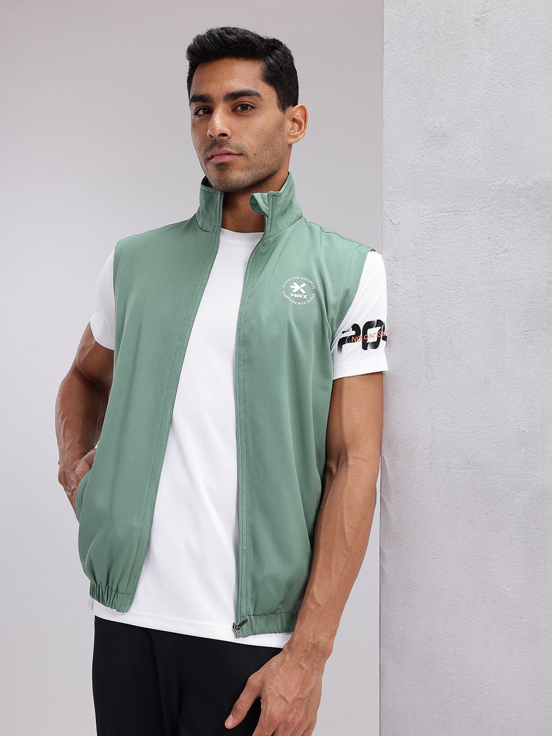 HRX by Hrithik Roshan Brand Logo Printed Detail Rapid-Dry Training Gilet Jacket-picture-29