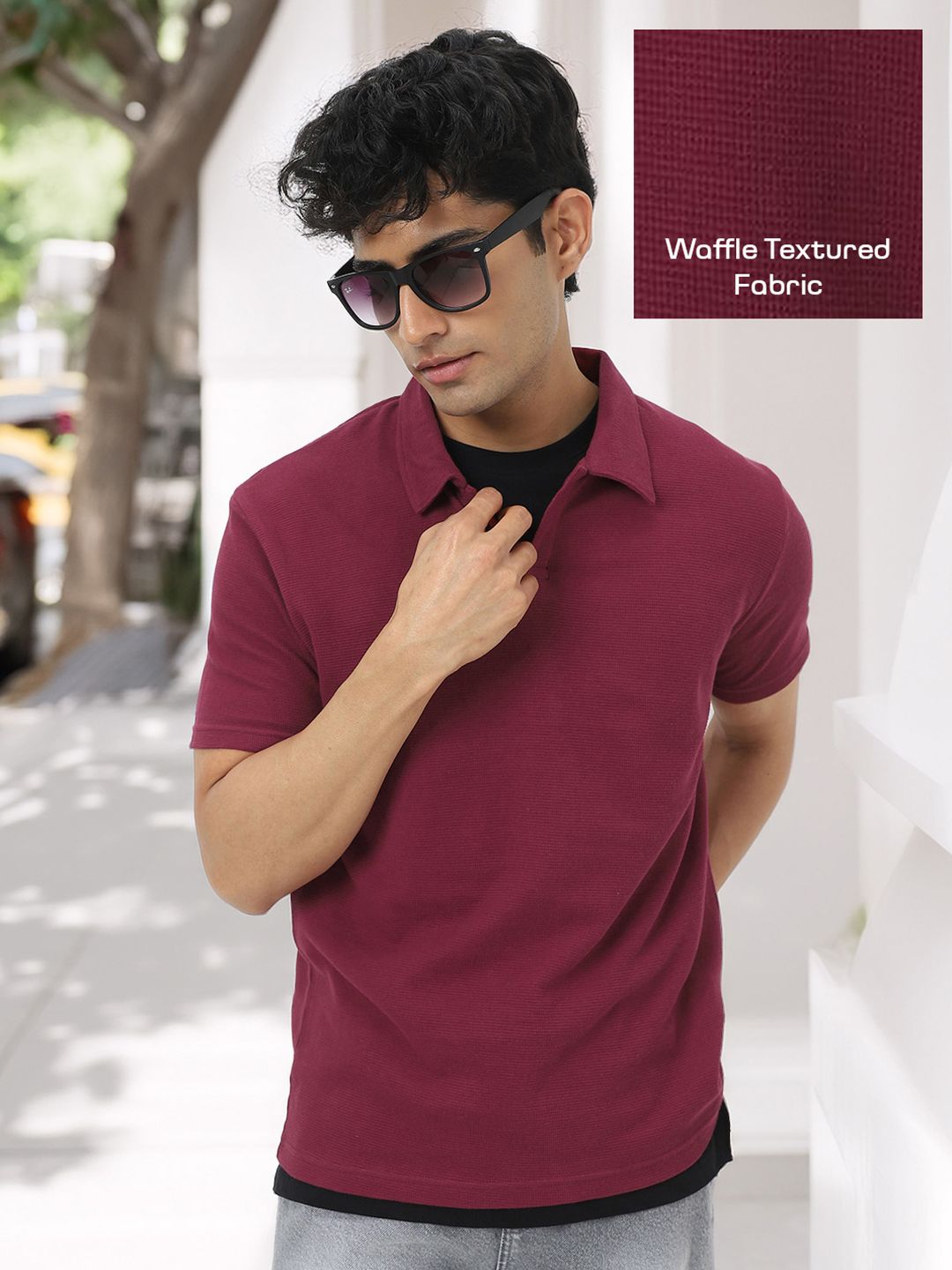 Urbano Fashion Men's Maroon Textured Regular Fit Half Sleeve Cotton Polo T-Shirt-picture-16