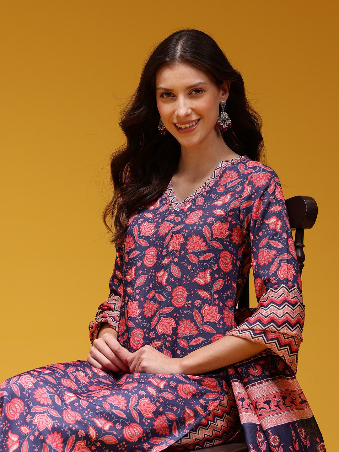 HERE&NOW Floral Printed Regular Kurta with Salwar & With Dupatta