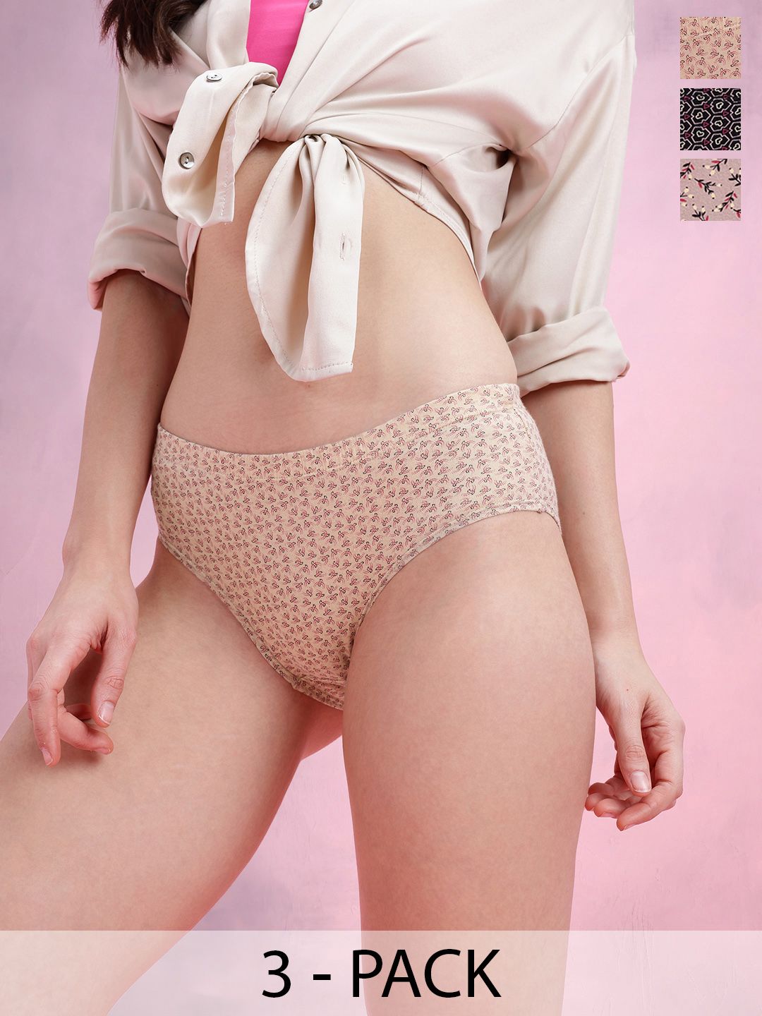 DressBerry Pack Of 3 Conversational Printed Assorted High-Rise Pure Cotton Hipster Briefs-picture-35