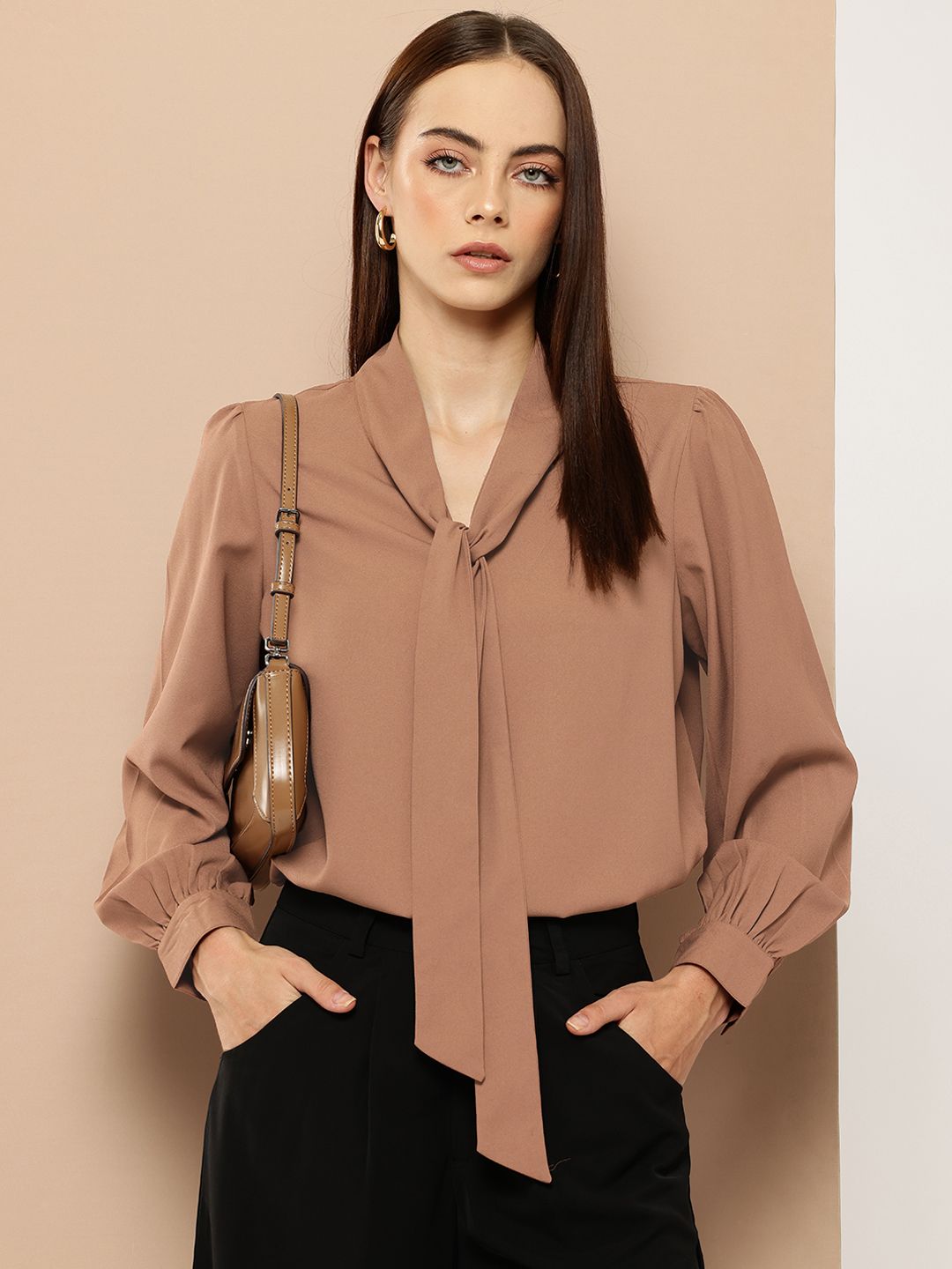 her by invictus Tie-Up Neck Crepe Top-picture-36