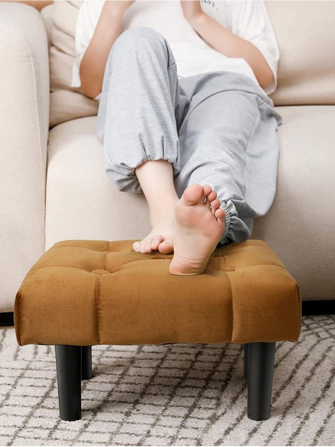 Torque Brown-Colored & Black Fiber Legs Rectangle Ottoman-picture-57