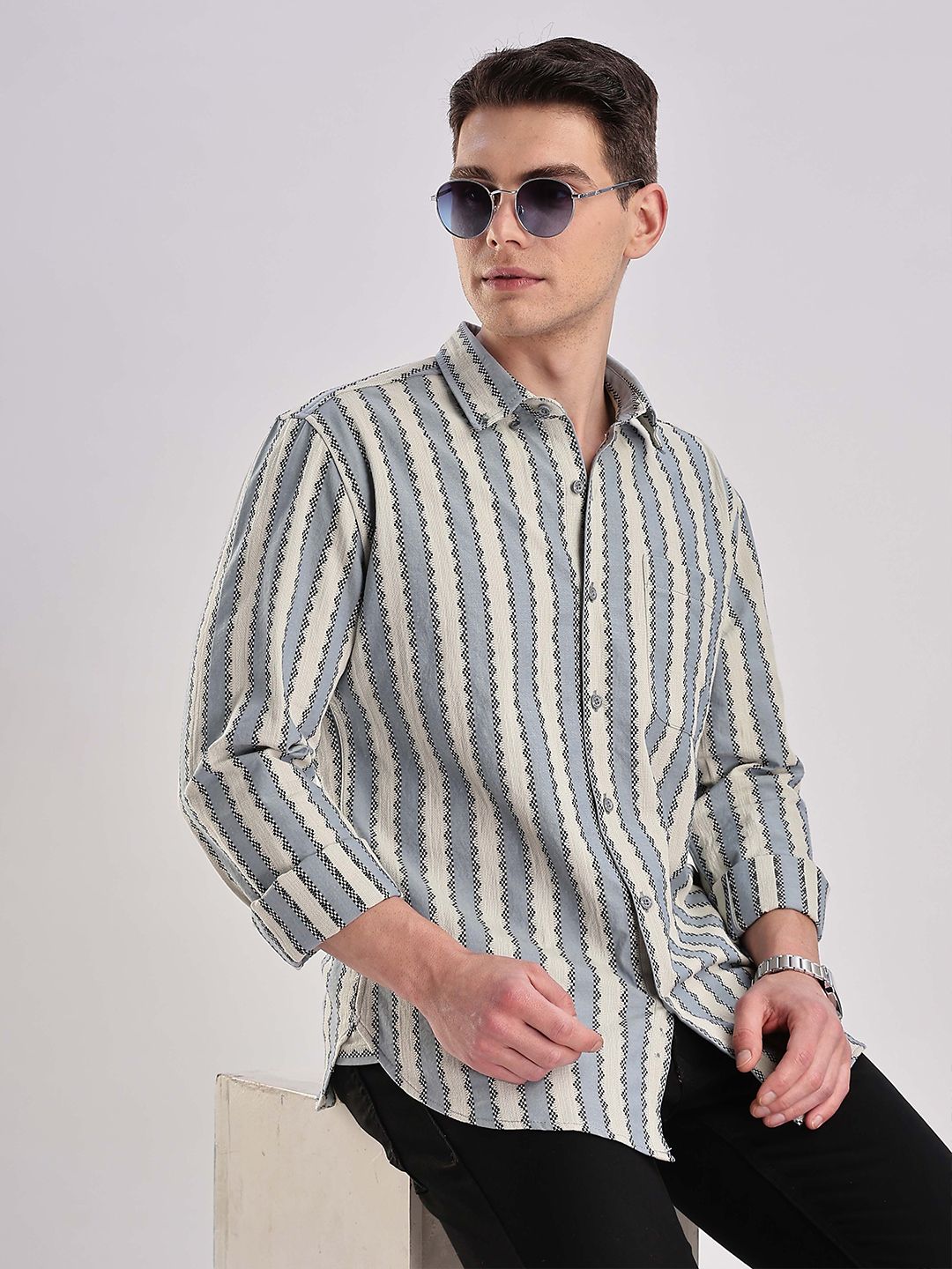 HERE&NOW Men Slim Fit Opaque Checked Casual Shirt-picture-23